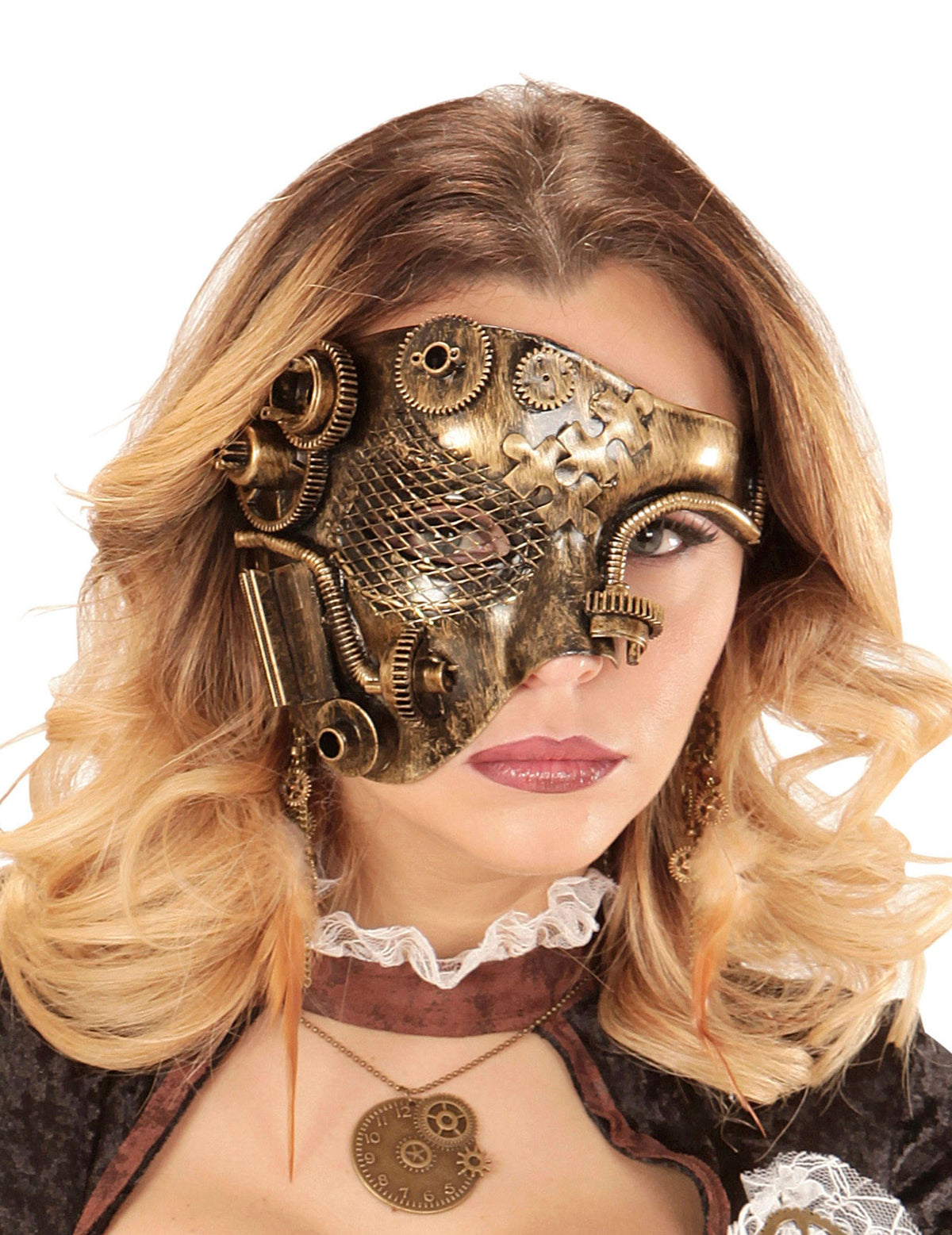 Demi masque Steampunk pour adulte doré avec rouages