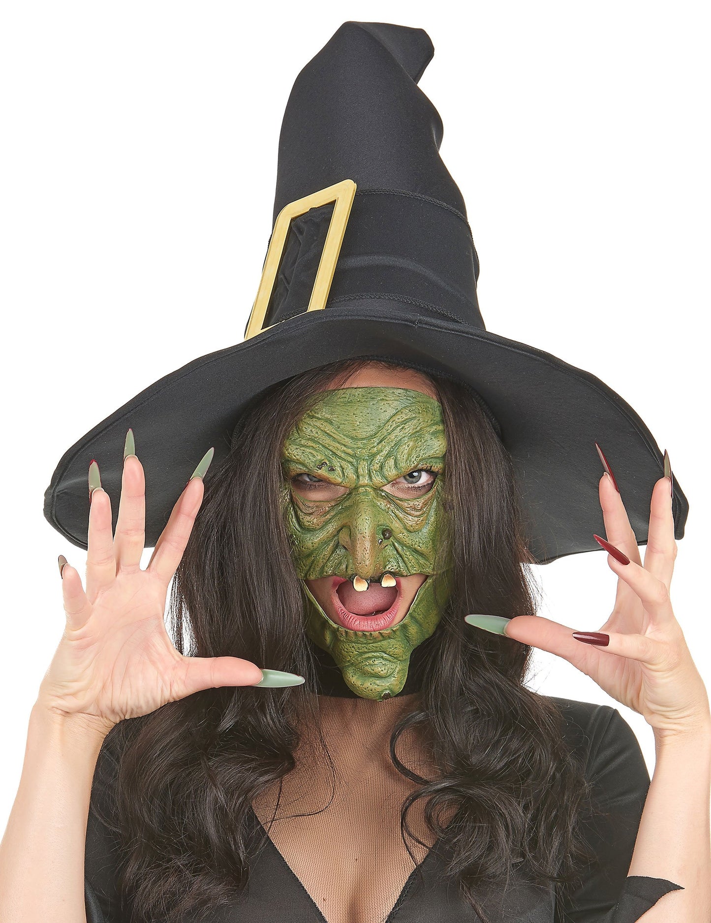 Polomaska na nos a bradu zelená čarodějnice pro dospělé
