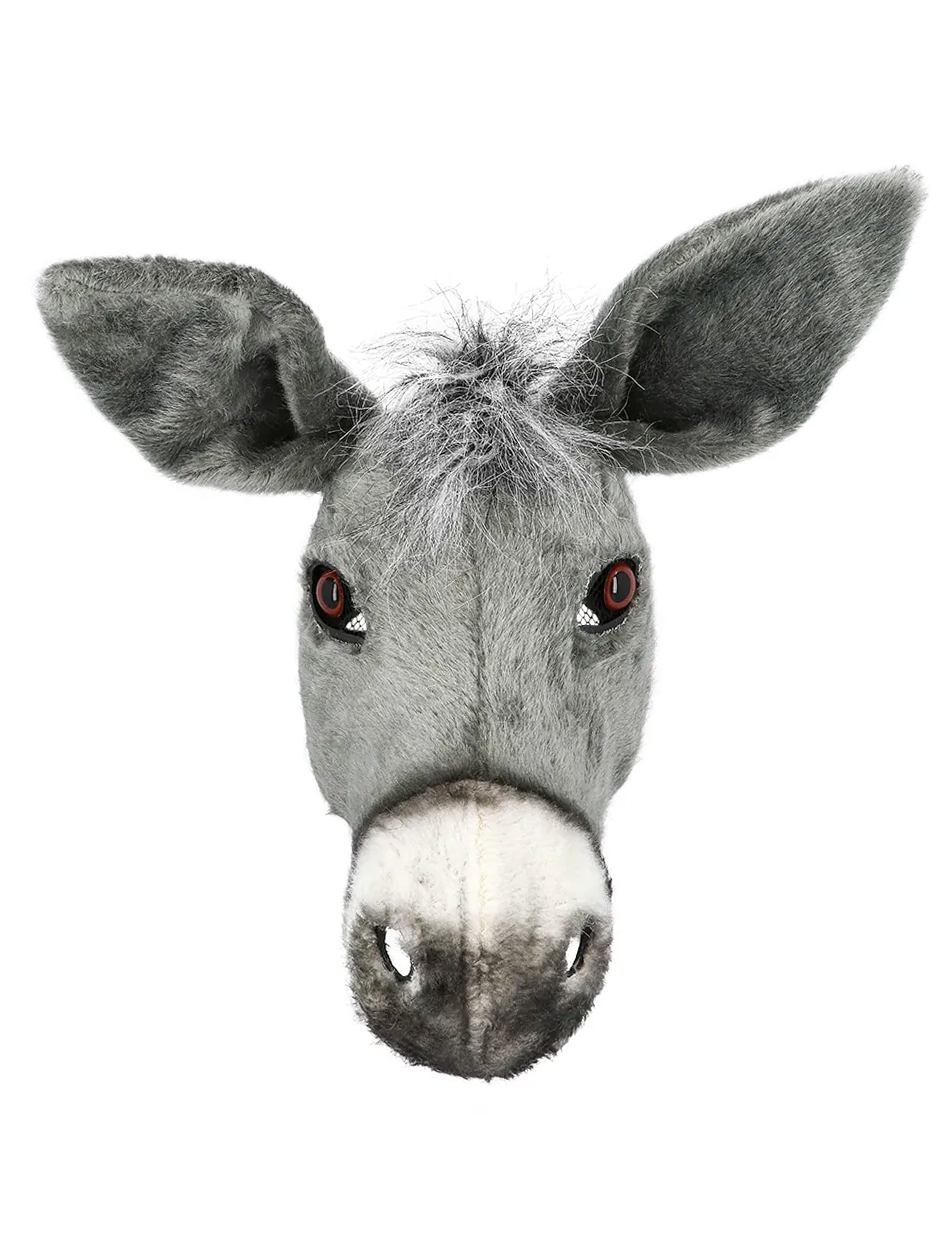 Vue de face du demi-masque peluche âne pour adulte
