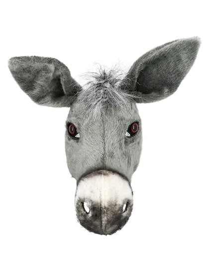 Vue de face du demi-masque peluche âne pour adulte