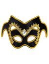 Demi masque vénitien pour adulte noir et doré avec bijou