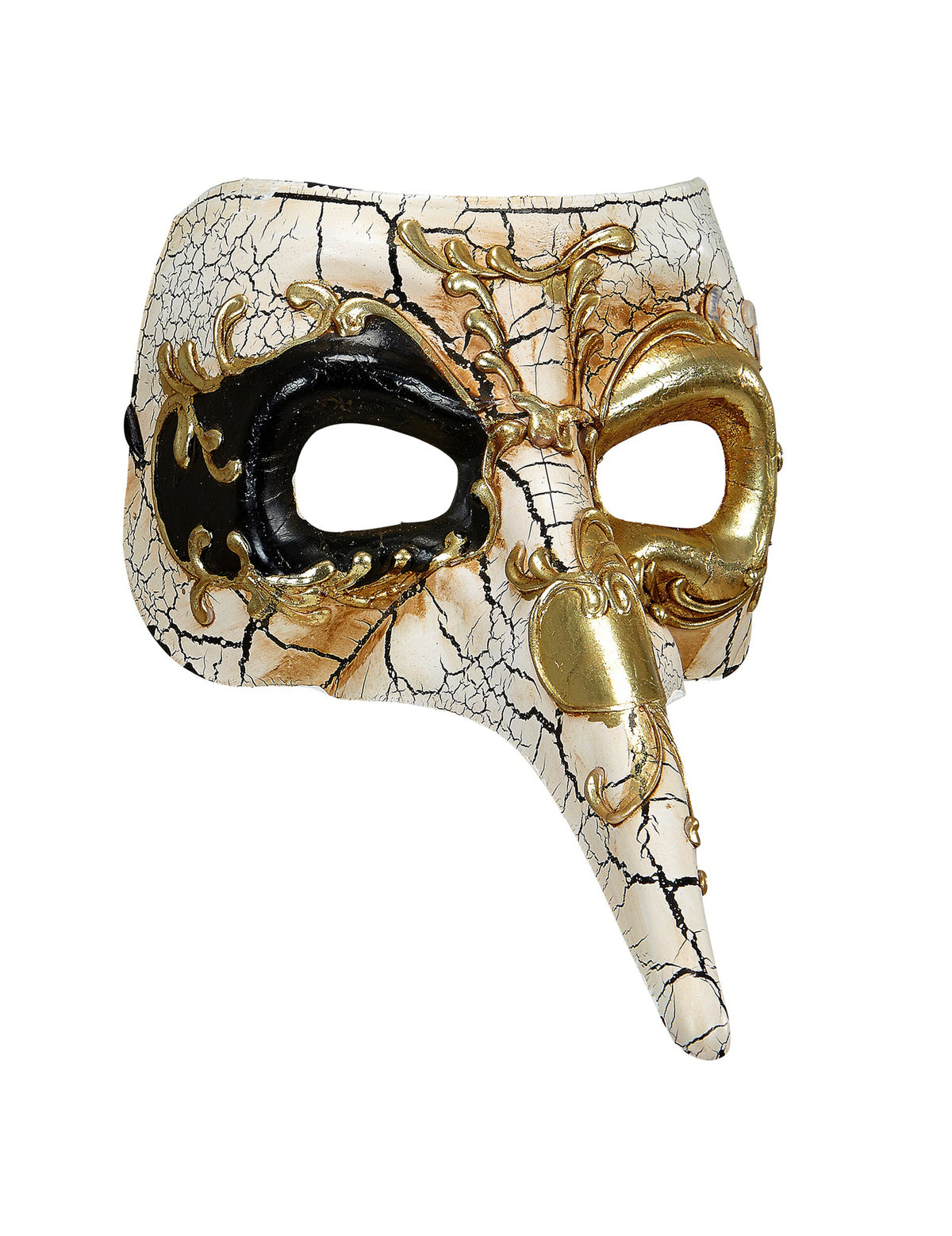 Vue de face du demi-masque vénitien long nez pour adulte
