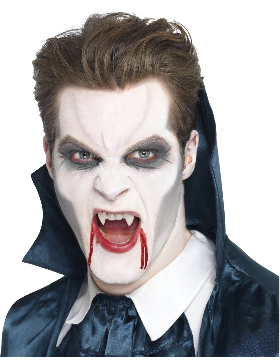 Dents vampire Halloween pour adulte blanches avec sang