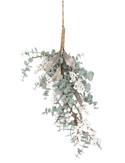 Descente de branches eucalyptus de Noël paillettes irisées et baies blanches