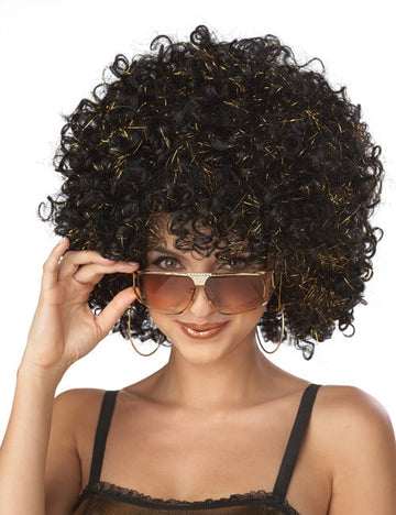 Paruka pro dospělé s černo-zlatou disco tématikou