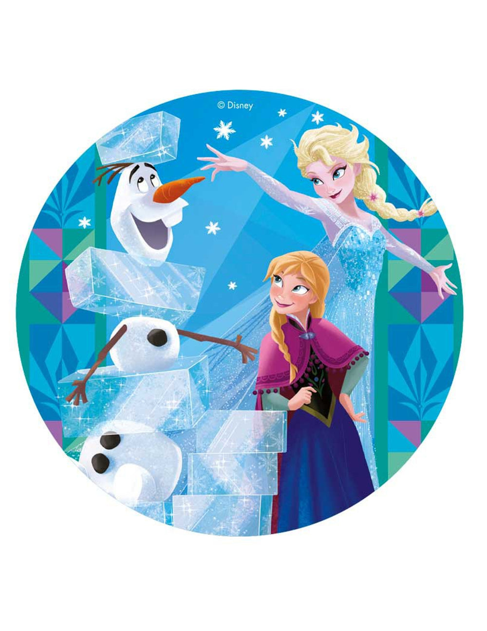 Disque azyme La Reine des Neiges pour enfant bleu avec Elsa Anna et Olaf