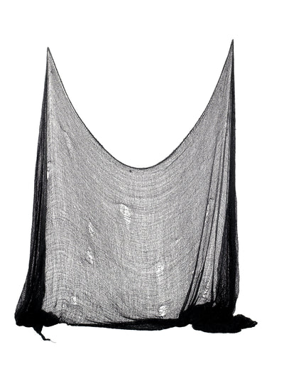 Décoration drap Halloween noir avec mailles déchirées