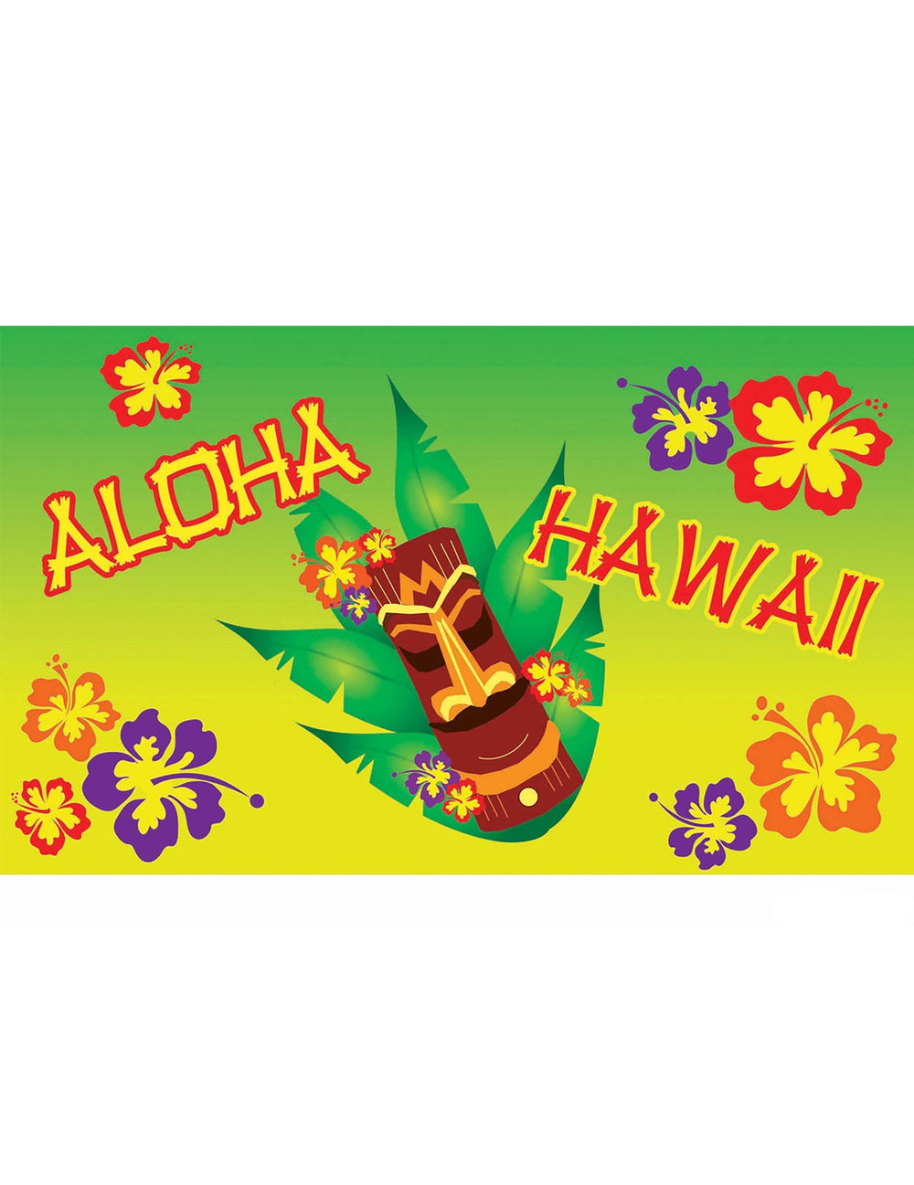 Nástěnná dekorace Aloha zelená a žlutá s Tiki a květy ibišku