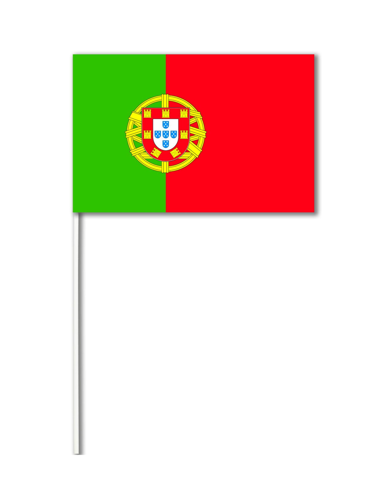 Drapeau papier Portugal pour supporter vert et rouge sur tige