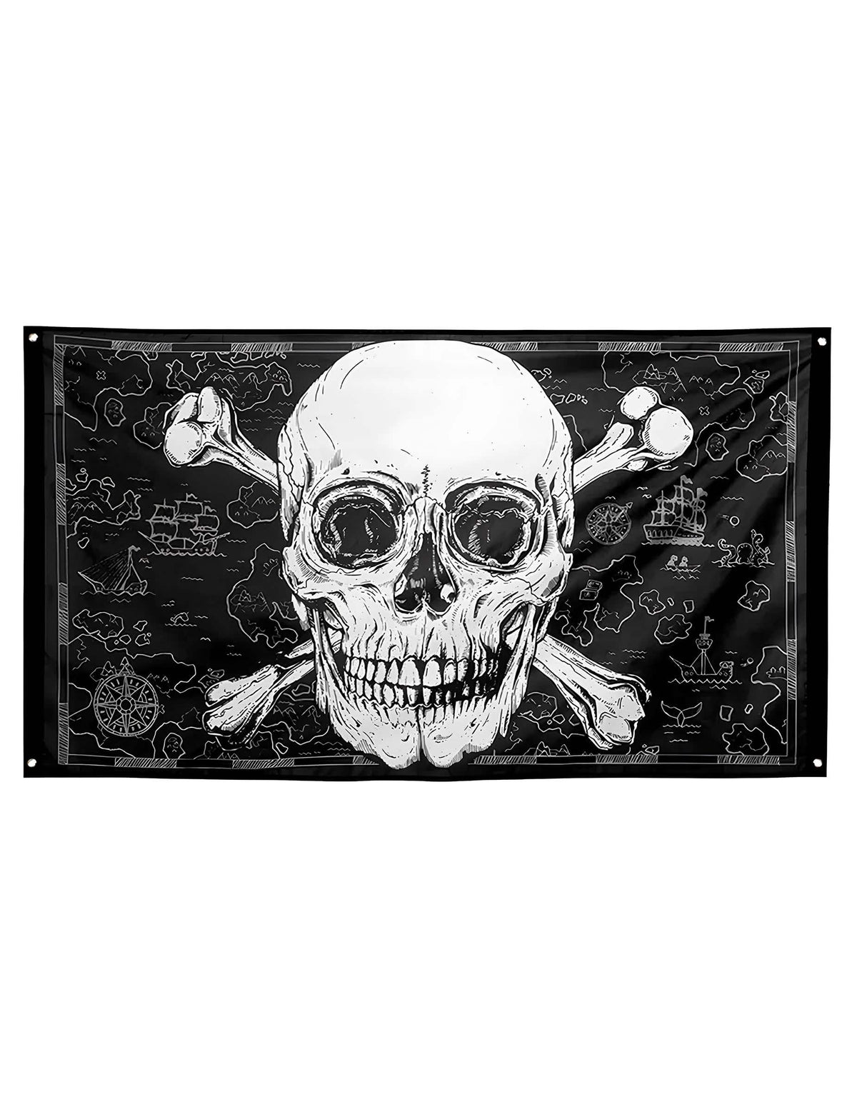 Pirátská vlajka Jolly Roger pro dekoraci černá a bílá s motivem mapy pokladu