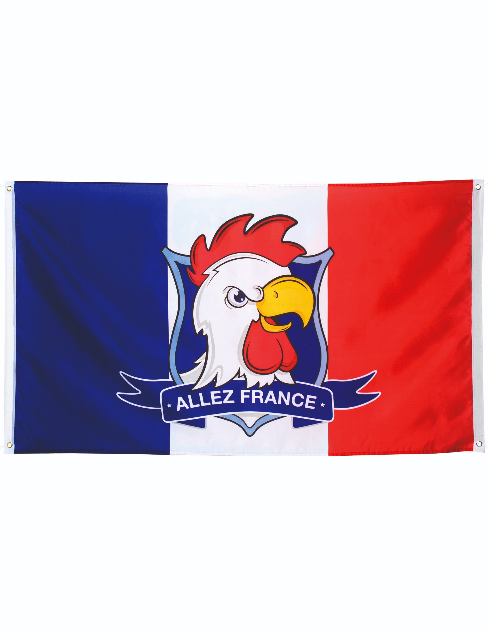 Drapeau Allez France pour supporter bleu blanc rouge avec logo coq