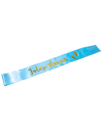 Modro-zlatý saténový šátek budoucí maminky 9,5 x 78 cm pro miminko