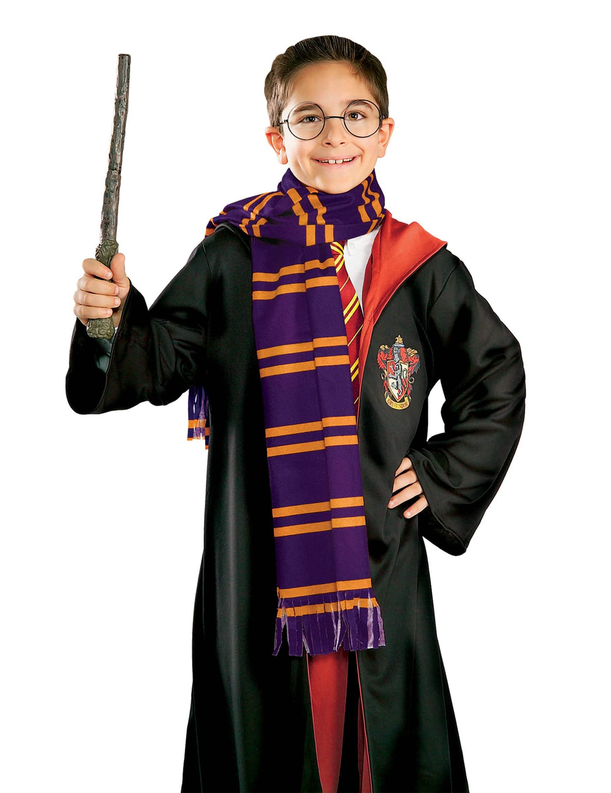 Šála Harry Potter pro dítě fialová a žlutá s pruhy