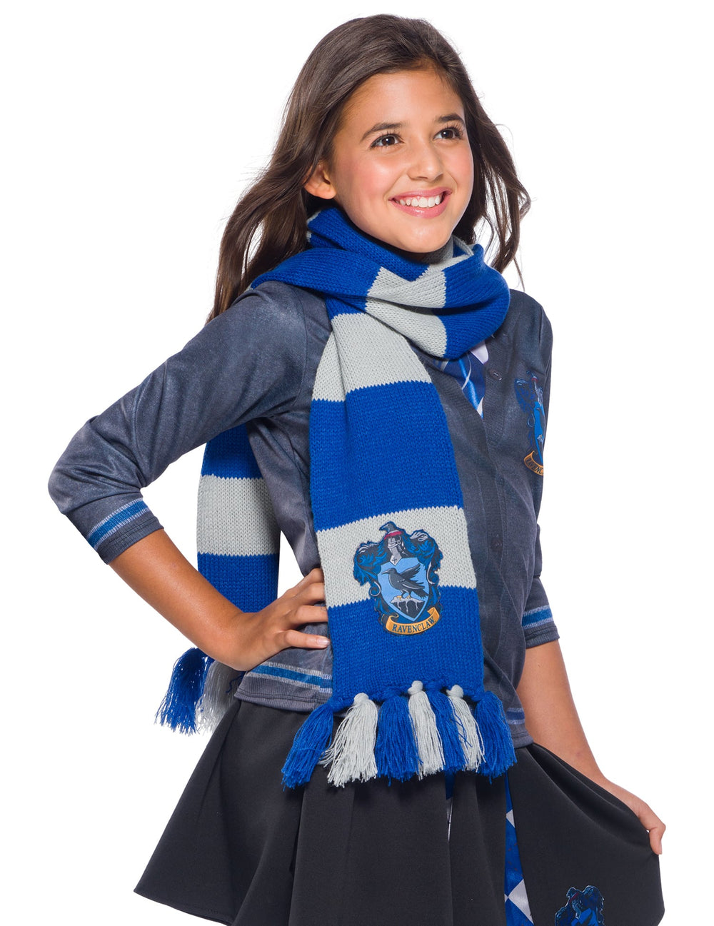 Echarpe luxe Serdaigle pour enfant bleue et grise avec écusson