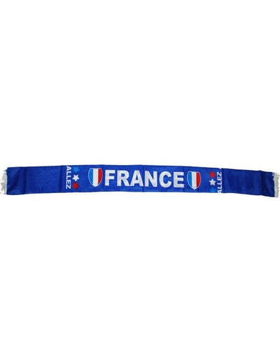 Echarpe supporter France pour adulte bleue avec texte blanc et écussons tricolores