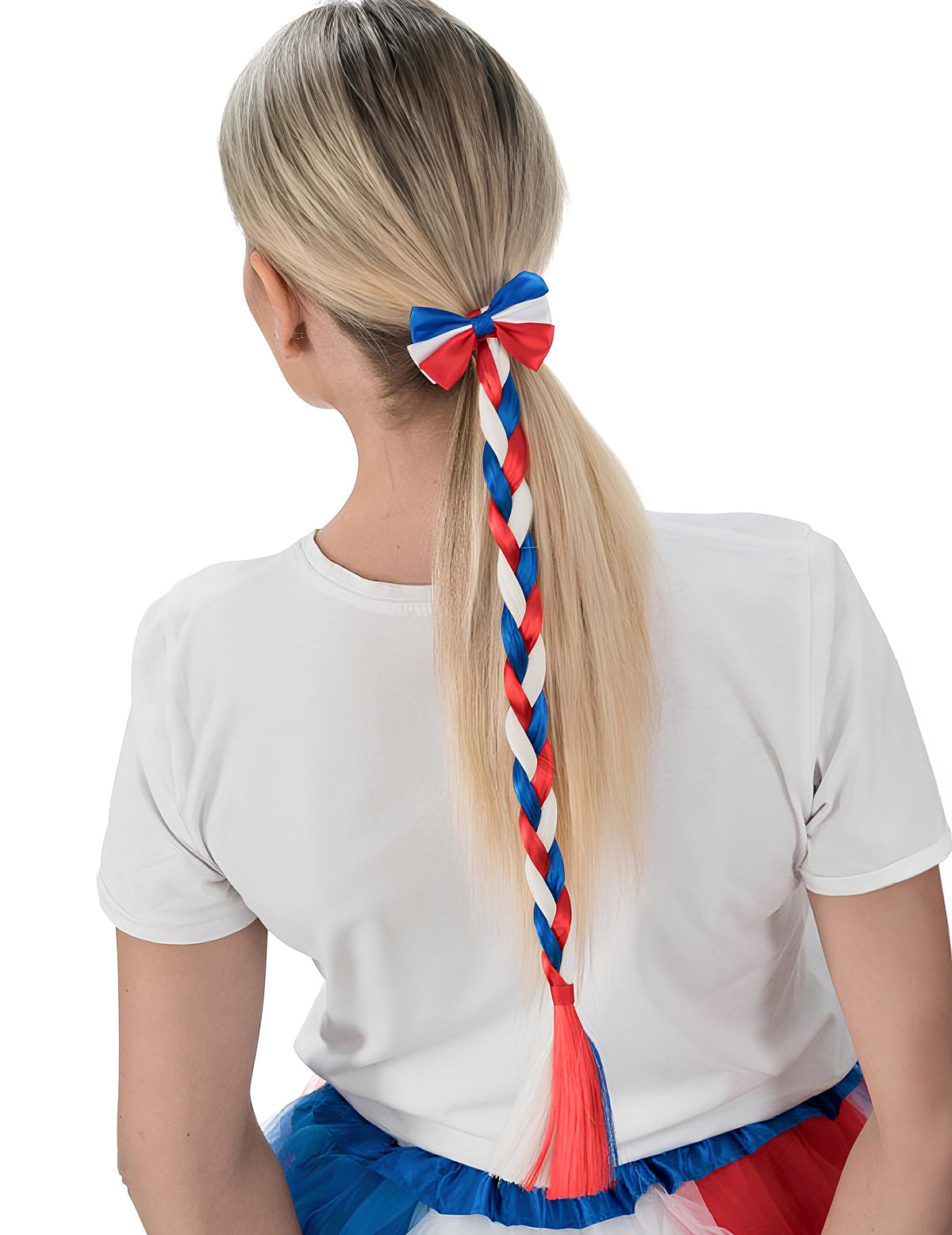 Elastique avec tresse supporter France pour femme bleu blanc rouge avec nœud