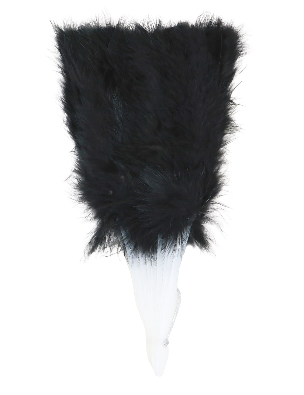 Vue fermée de l'éventail à plumes noires pour femme