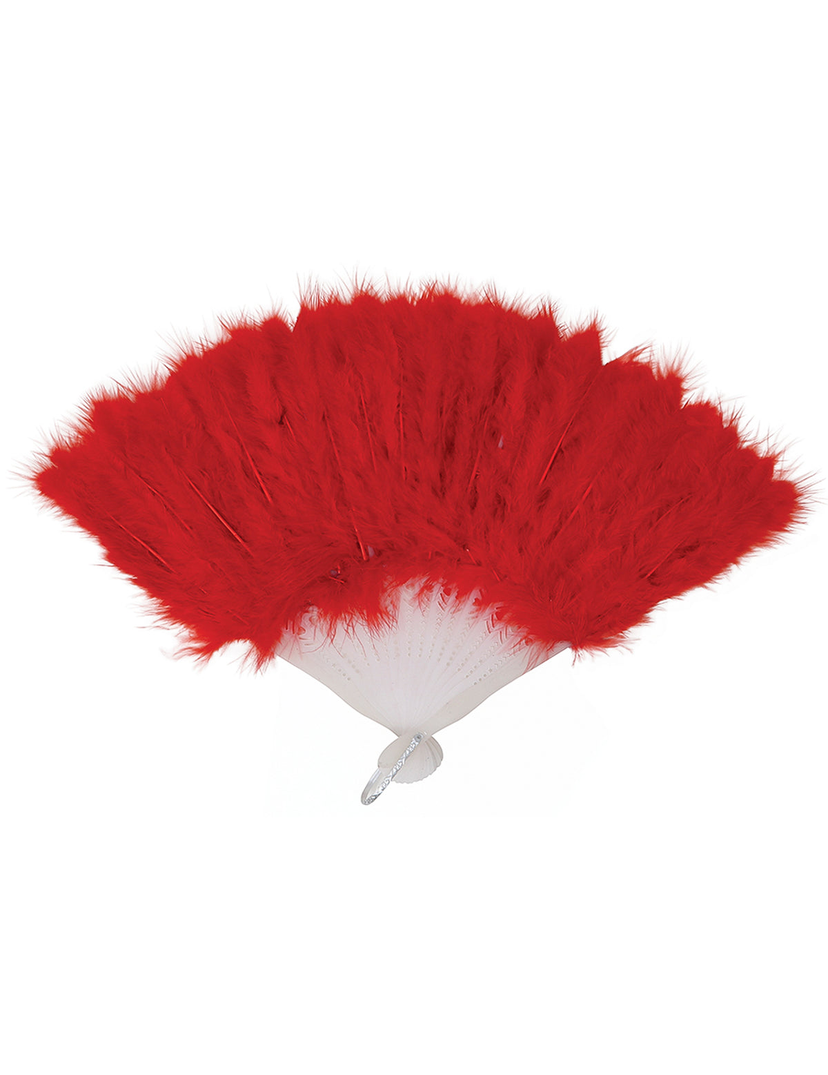 Vue de face de l'éventail à plumes pour femme rouge