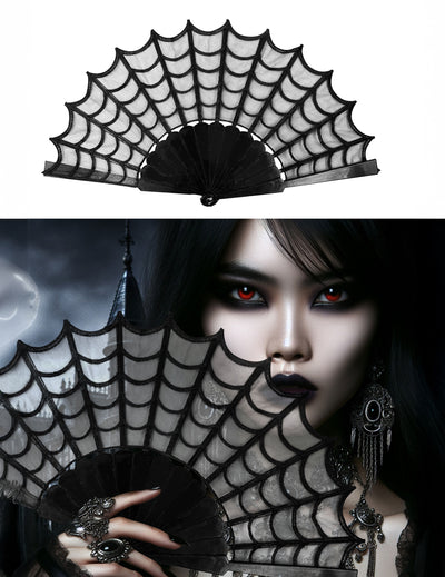 Éventail gothique toile d'araignée pour adulte noir