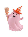 Dekorativní duch Summerween z pryskyřice s pastelově růžovou koštětem 12,3 x 8,8 x 15 cm
