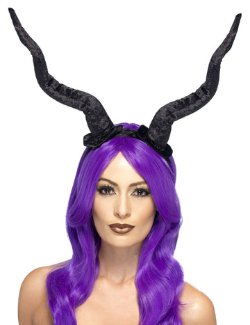 Démonická čelenka s velkými démonickými rohy na Halloween