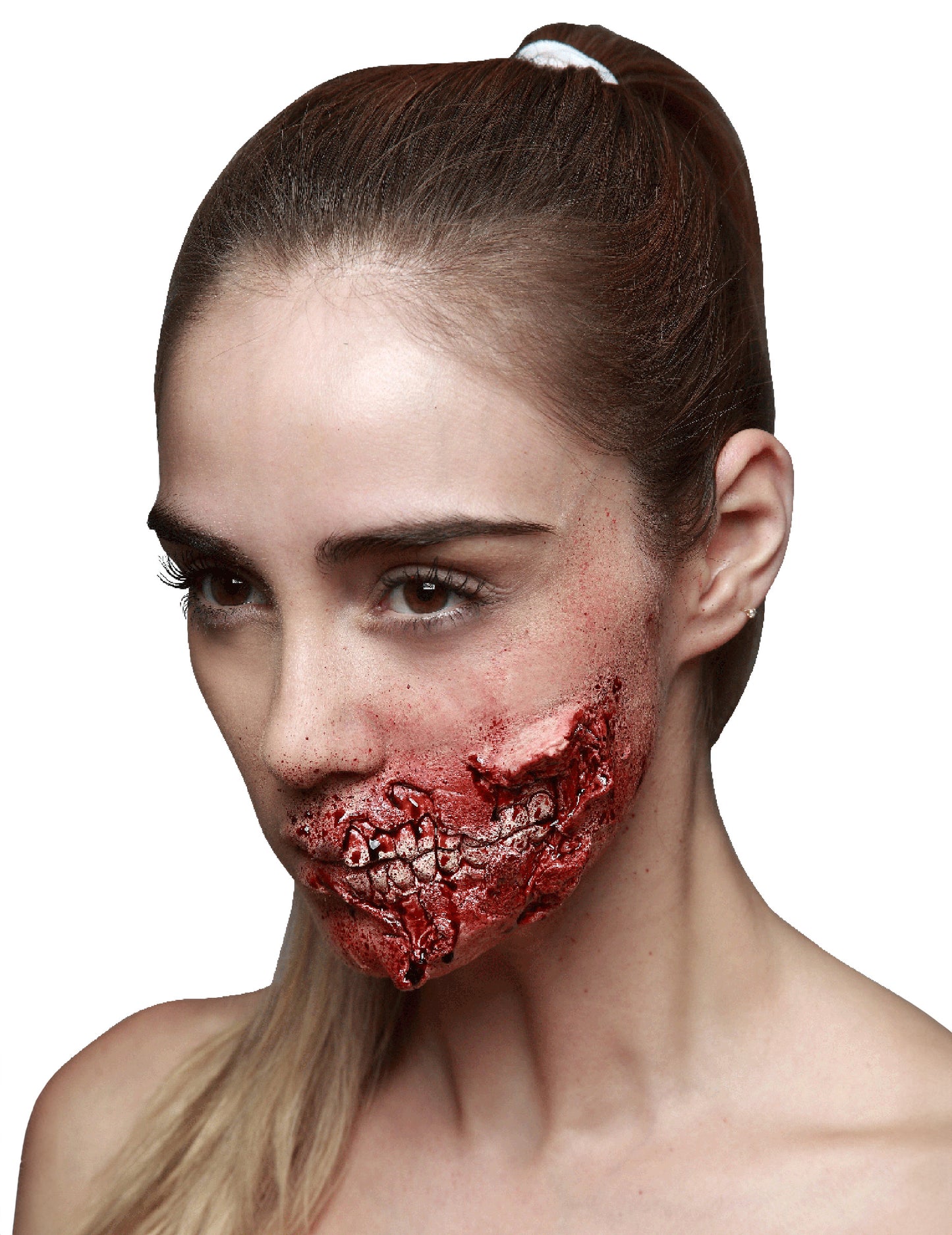Fausse blessure dents apparentes pour adulte Halloween rouge et ensanglantée
