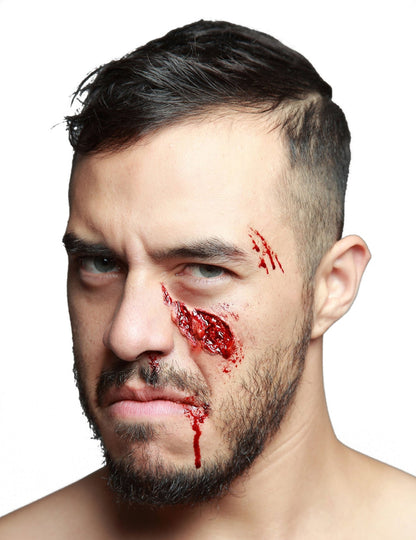 Falešné zranění na tváři pro dospělé, červené a zakrvácené