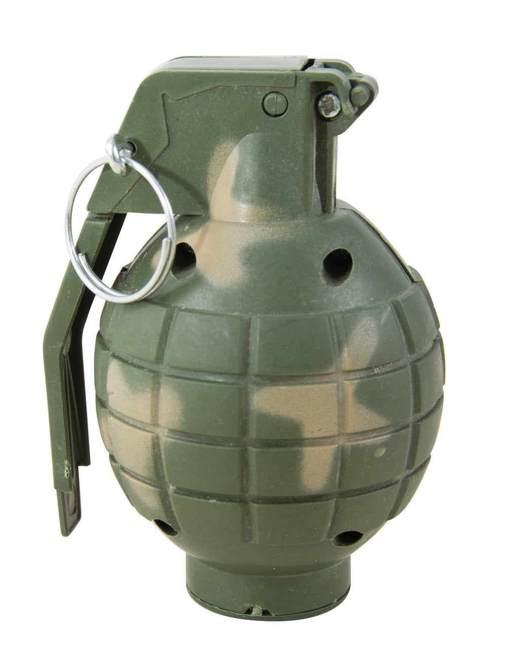 Fausse grenade sonore militaire pour déguisement vert camouflage en plastique