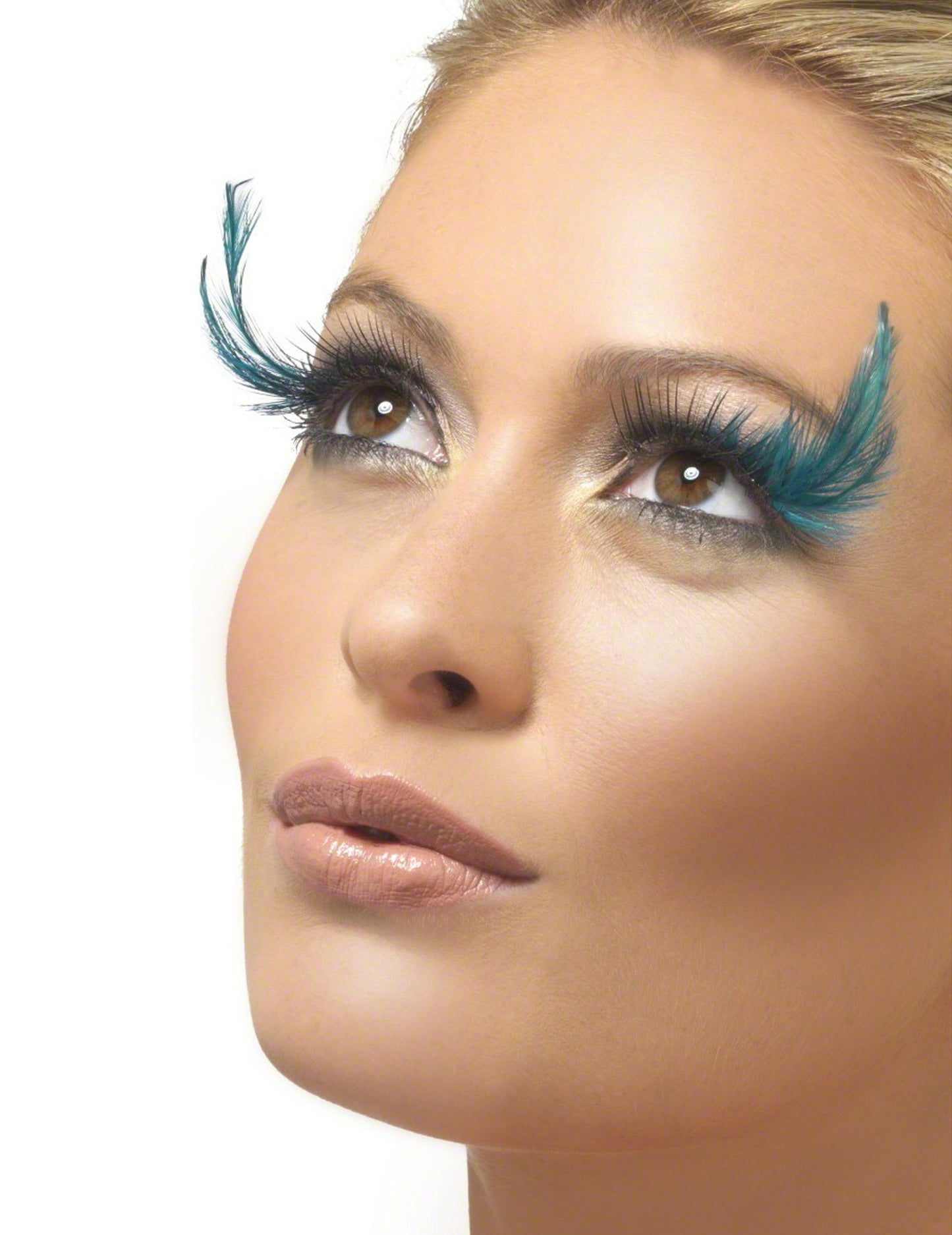 Černé umělé řasy s velkými modrými peříčky pro dospělé