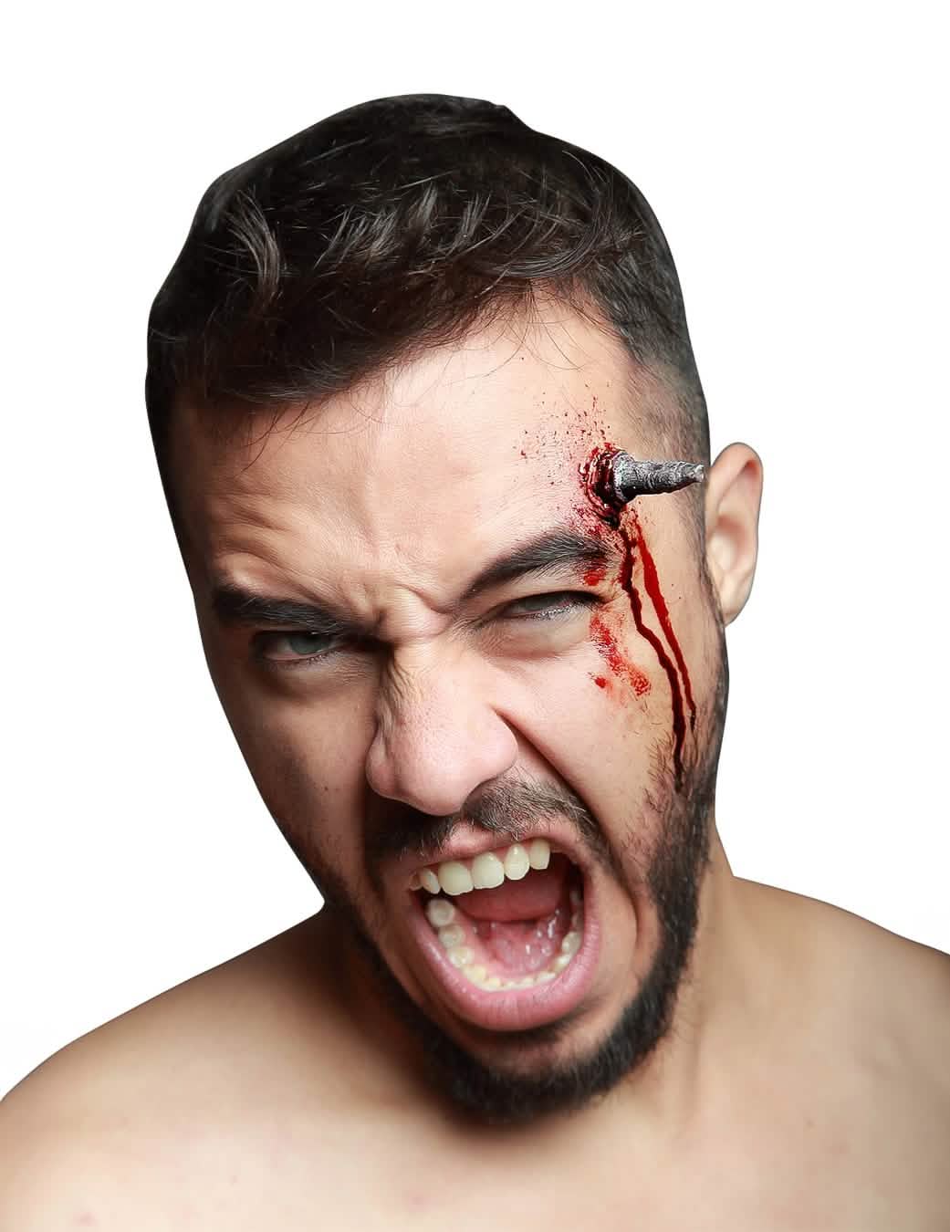 Falešný zaražený hřebík pro dospělý šedá a zakrvácený