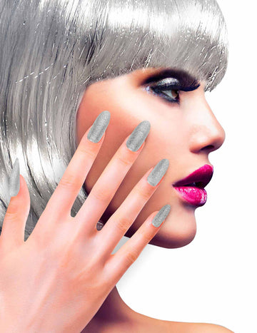 Faux ongles adhésifs paillettés pour adulte argentés