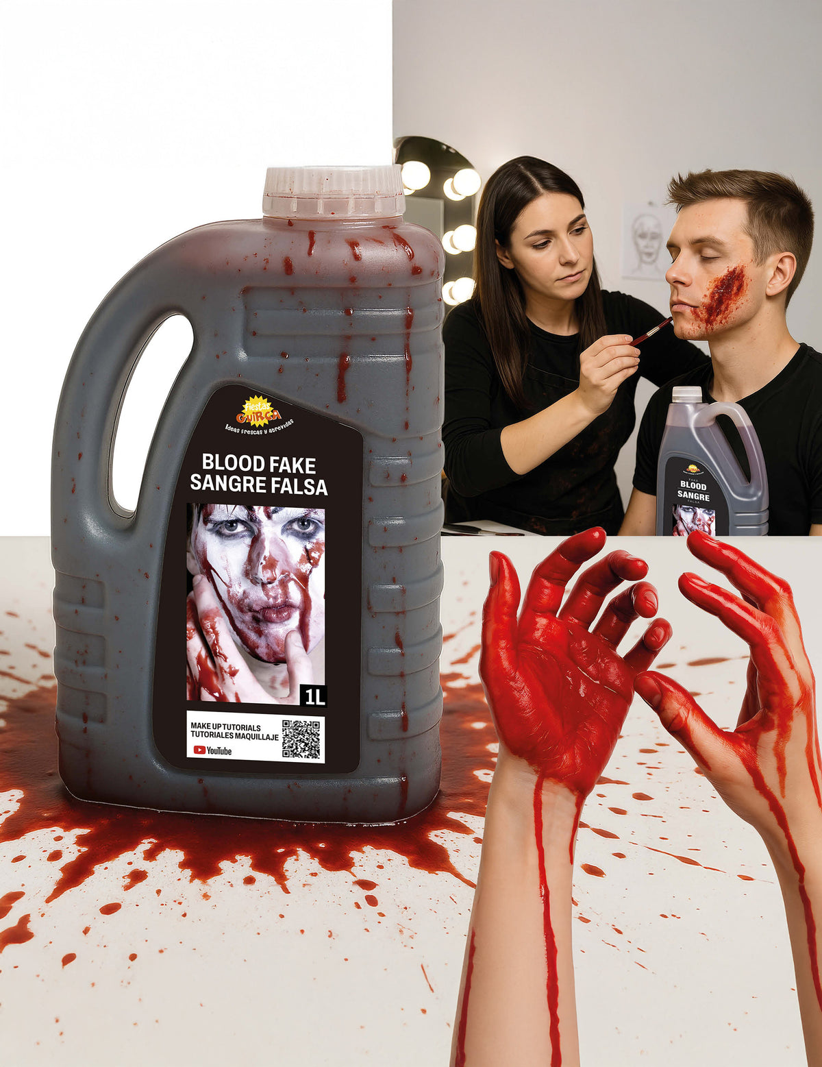 Faux sang Halloween pour adulte rouge liquide en bidon de 1 litre