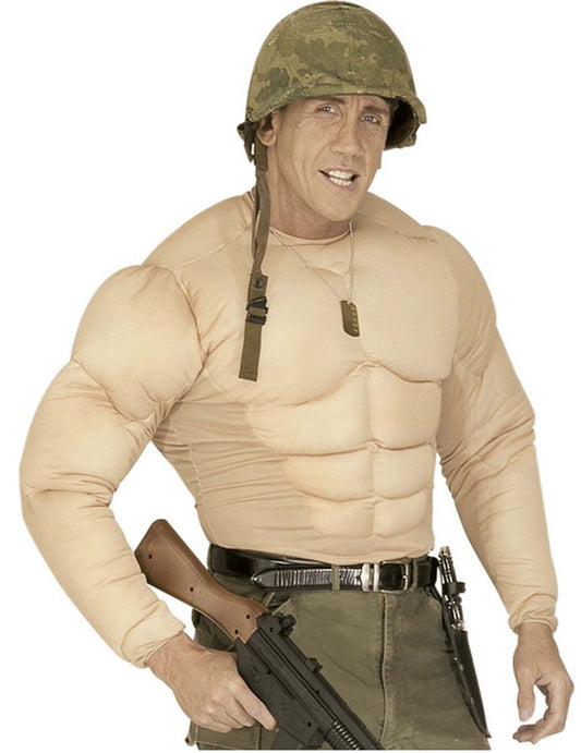 Faux torse musclé militaire pour adulte couleur chair rembourré