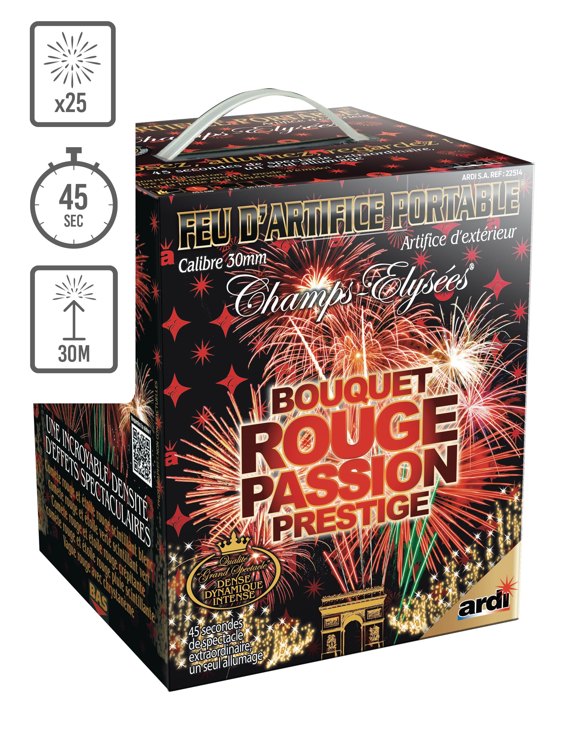 Feu d'artifice portable luxe proxi pour extérieur bouquet rouge passion 25 tirs