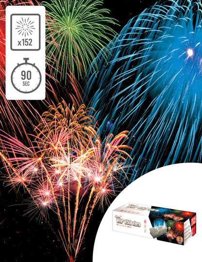 Feu d'artifice Soirée VIP pour adulte 152 tirs multicolore de 90 secondes
