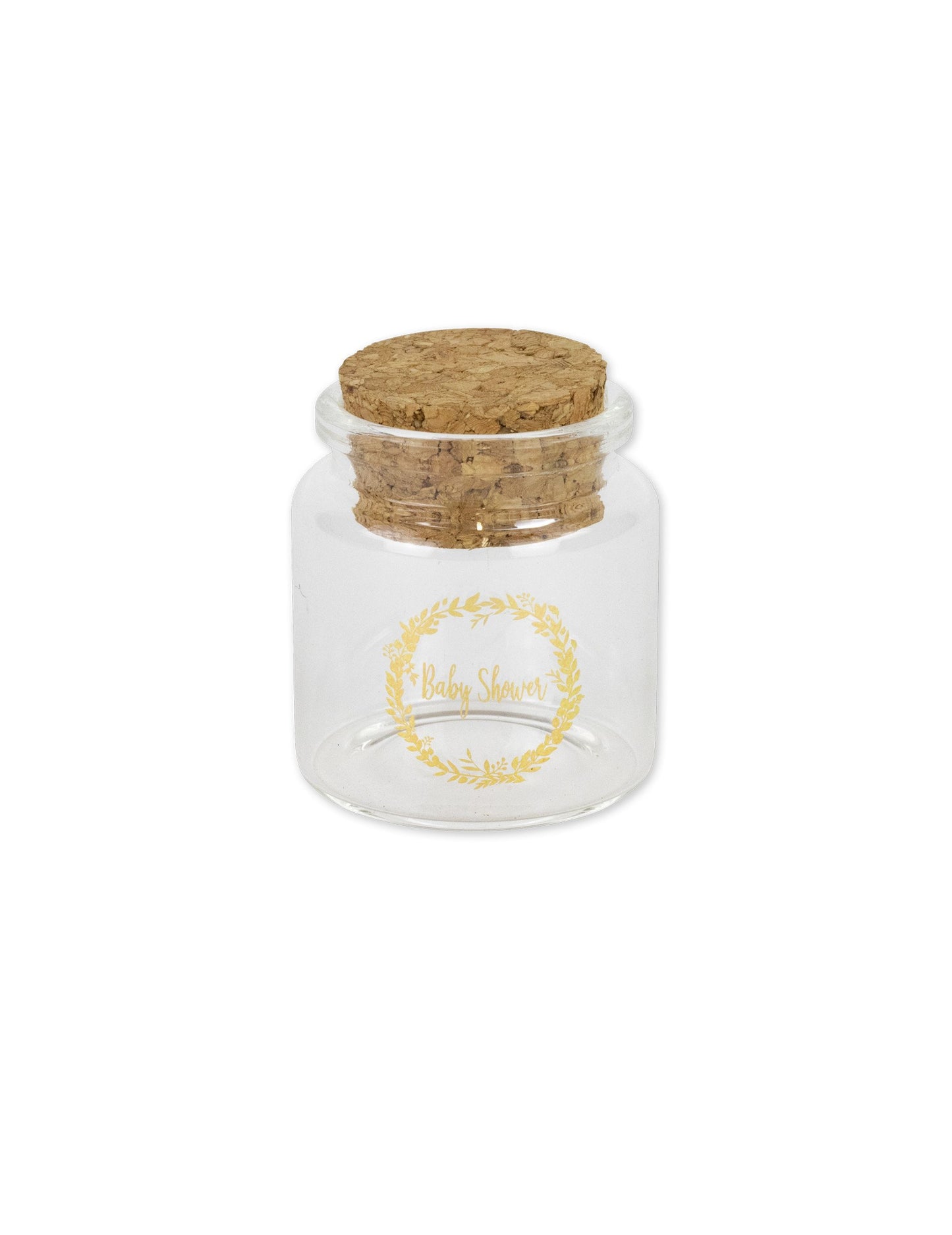 Dětská skleněná lahvička zlatá rostlinná koruna 4,5 x 5,5 cm s korkovou zátkou