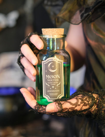 Skleněná lahvička s měsíční vodou, zelená, 13,5 cm
