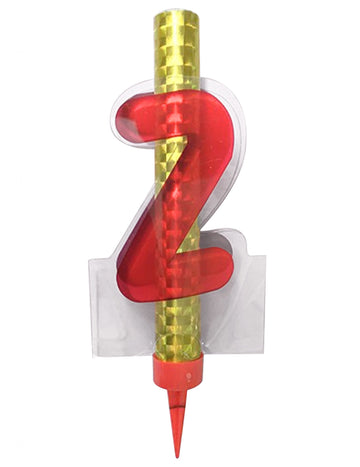 Svítící fontána číslo 2 červená 12 cm na narozeninový dort