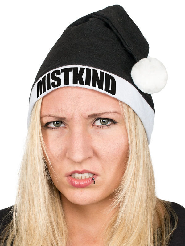 Gros plan porté du bonnet de Noël humoristique MISTKIND