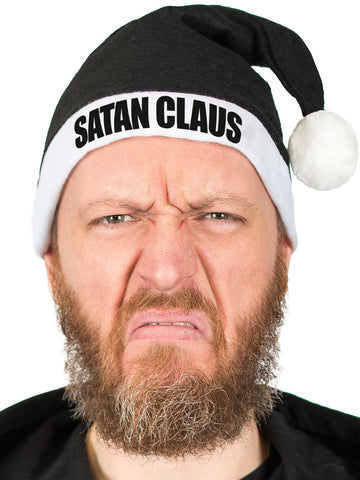 Vtipná vánoční čepice SATAN CLAUS, černo-bílá čepice Santa Clause 
