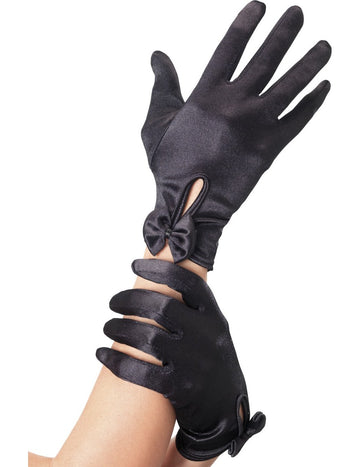 Dámské krátké černé rukavice s mašlí