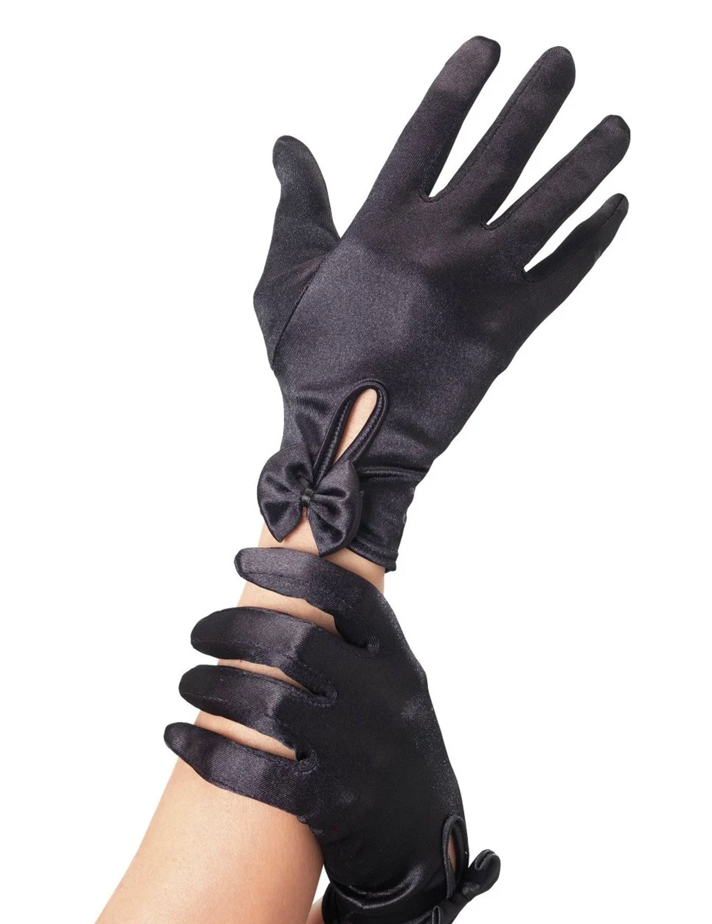 Dámské krátké černé rukavice s mašlí