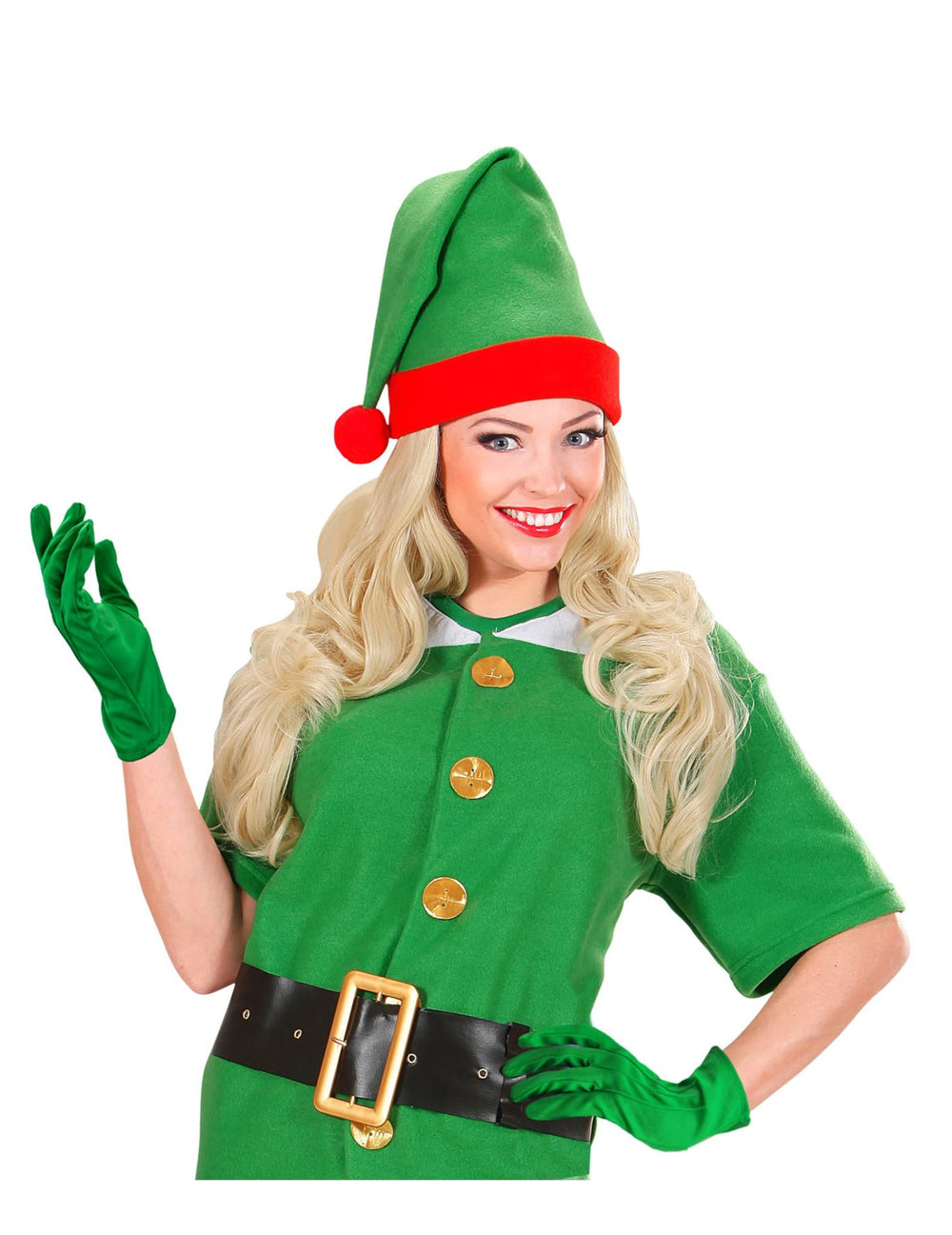 Mise en situation avec un costume d'elfe des gants courts pour adulte verts