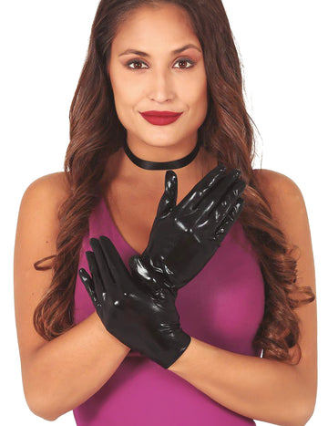 Černé rukavice s koženým efektem 22 cm ženy