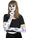 Gants longs Dia de los muertos pour femme blancs avec squelette coloré