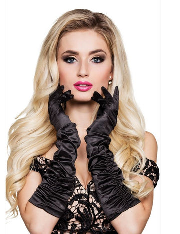 Dámské dlouhé černé saténové rukavice