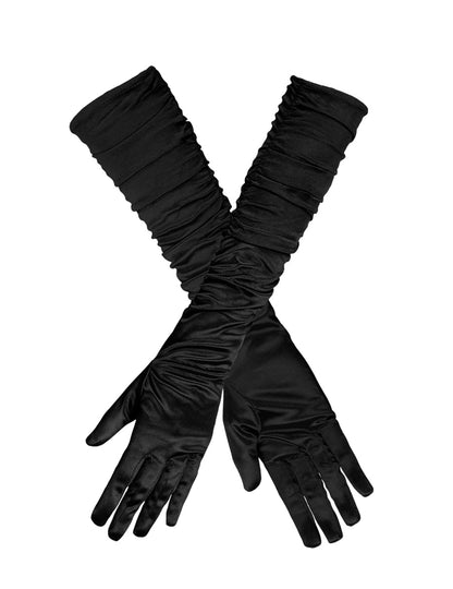 Křížový pohled na dlouhé saténové rukavice pro ženy
