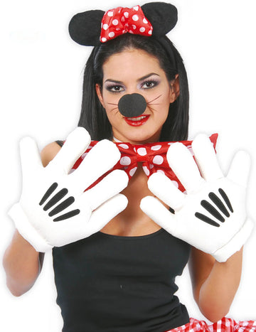 Weiße Riesen-Maushandschuhe für Erwachsene mit schwarzen Details