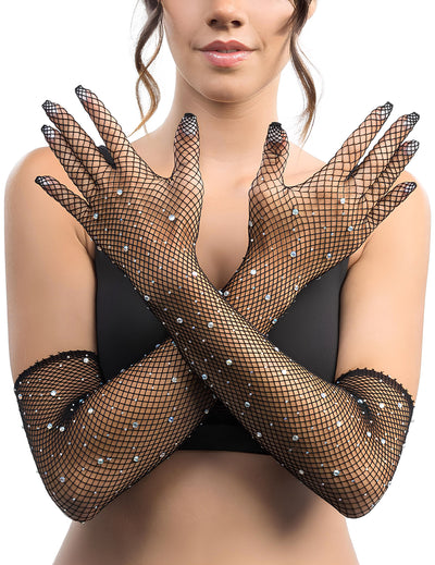 Gants résille longs à strass pour adulte noirs