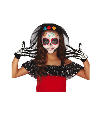 Dětské černobílé kostrové rukavice